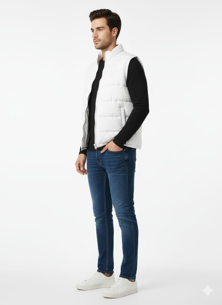 White Puffer Sleeveless Jacket for Men