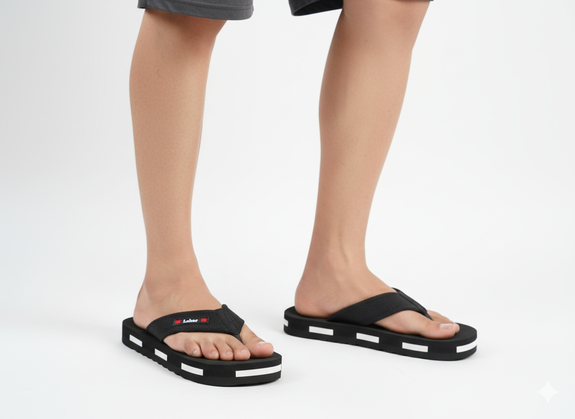 Men's Black Casual Flip-Flops with Cushioned Sole & White Accents - Daily Wear A
